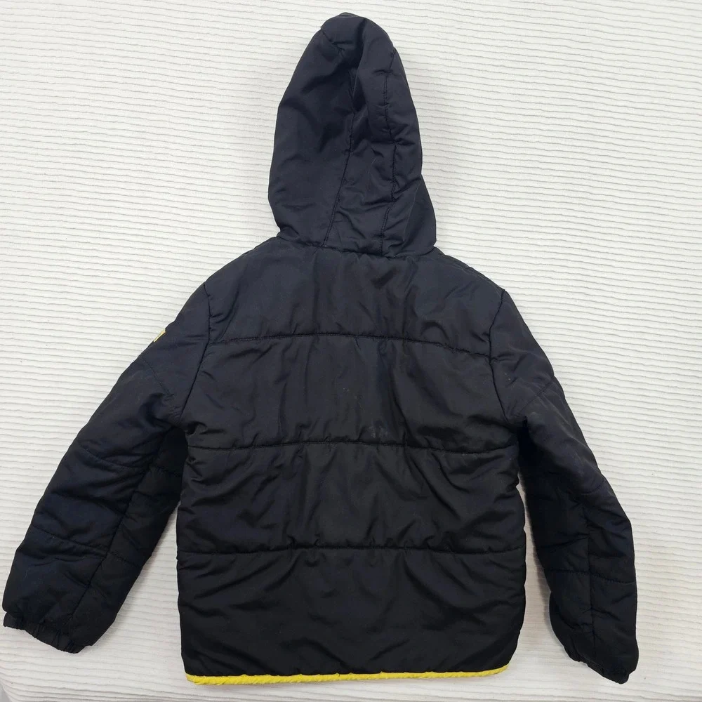 Batman The Dark Knight Boys Puffer Jacket Black Yellow‎ Hooded Size 6/7 Small